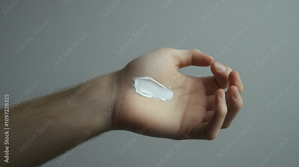 Smooth Hand with Skin Cream on Palms Against Minimalist Background Smooth Hand with Skin Cream on Palms Against Minimalist Background