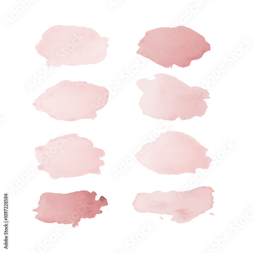 Vector set of pink watercolor brush stain. Vector illustration