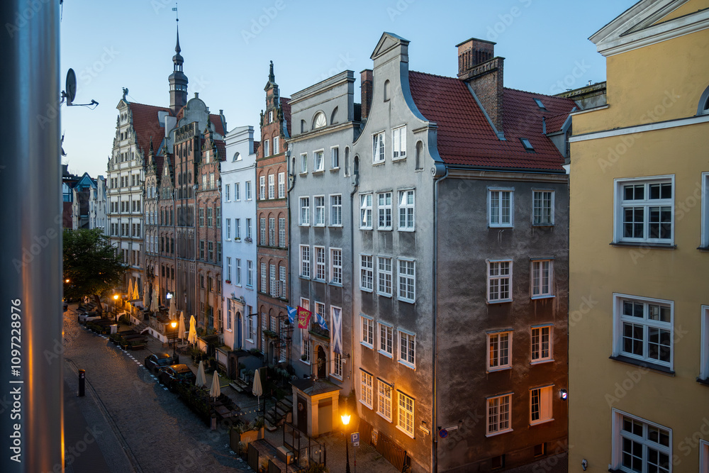 Colorful facades and buildings in old central part of Gdansk city, Poland in sunny day Colorful facades and buildings in old central part of Gdansk city, Poland in sunny day