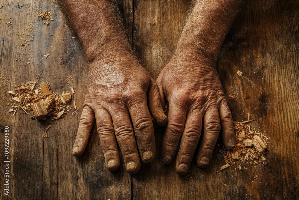 Fototapeta premium Carpenters shape wood with tools