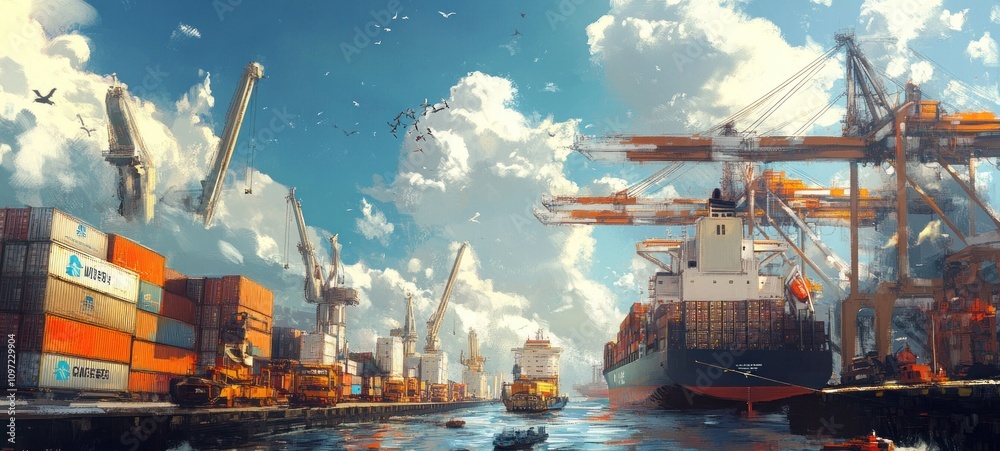 Vibrant Harbor: A Day at the Busy Container Port