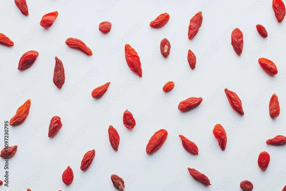 dehydrated goji berries against a white backdrop dehydrated goji berries against a white backdrop
