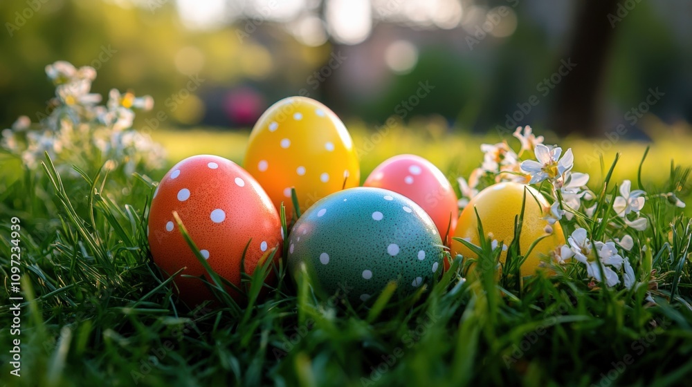 Colorful Easter Eggs Nestled in Lush Green Grass Colorful Easter Eggs Nestled in Lush Green Grass