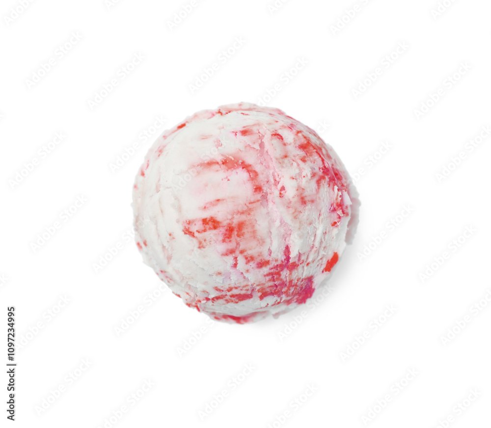 Scoop of yummy ice cream isolated on white, top view Scoop of yummy ice cream isolated on white, top view
