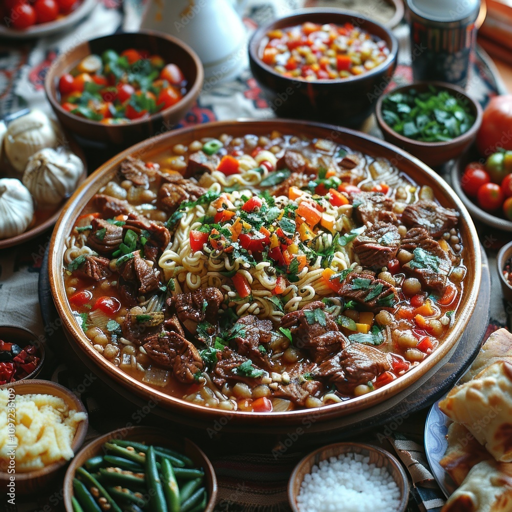 Homemade Uzbek Soup with Noodles and Meat Homemade Uzbek Soup with Noodles and Meat