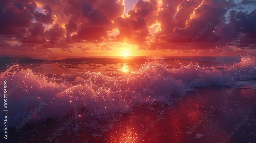 Stunning Sunset Over Waves Stunning Sunset Over Waves