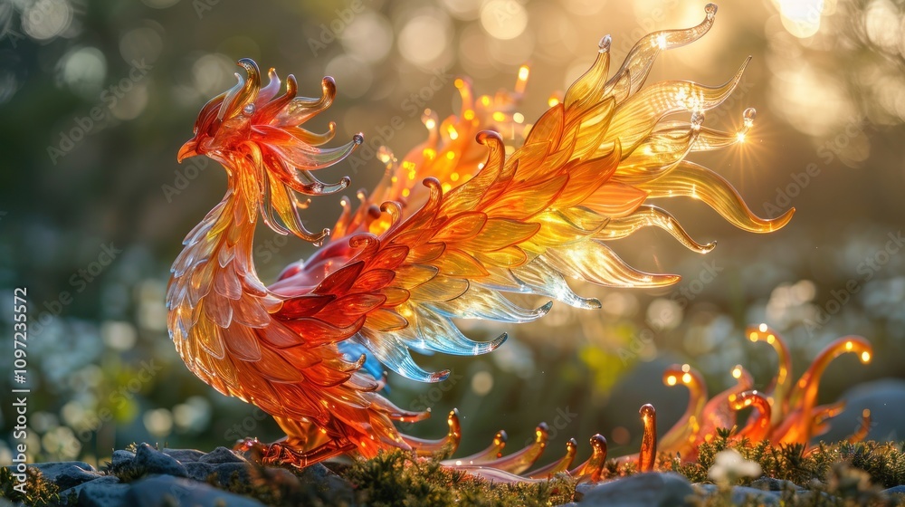 Fototapeta premium Glass Phoenix Sculpture in a Garden