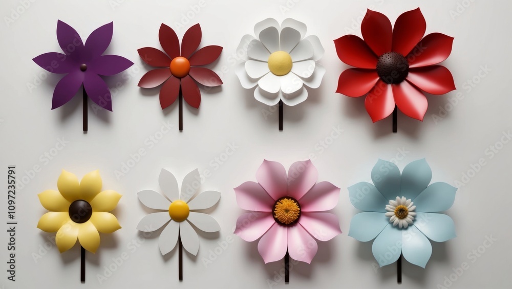 Collection of six stylized realistic flower illustrations on white background