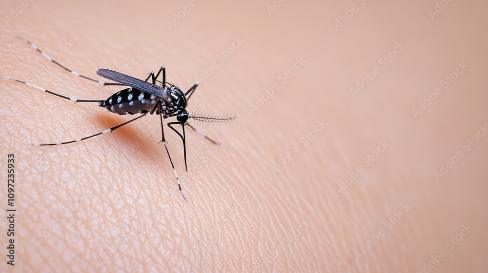 Close-up of Mosquito Feeding on Human Skin Surface in Detail Close-up of Mosquito Feeding on Human Skin Surface in Detail