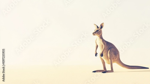 A kangaroo stands in a minimalist landscape, emphasizing its form and surroundings. photo