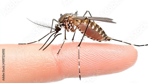 Close-Up of Mosquito Sitting on Human Finger for Biological Study photo