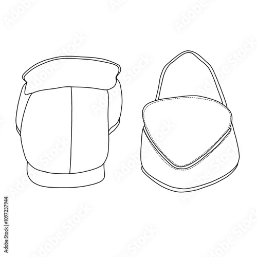 Women's Loafer Flat Slip On Shoes Line art, Technical sketch hand drawing outline vector doodle front and rear view isolated on white background for coloring page