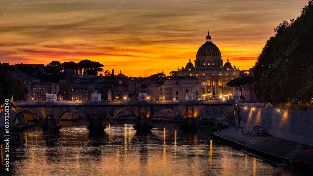 Saint Peters at Sunset on the Tiber River Saint Peters at Sunset on the Tiber River