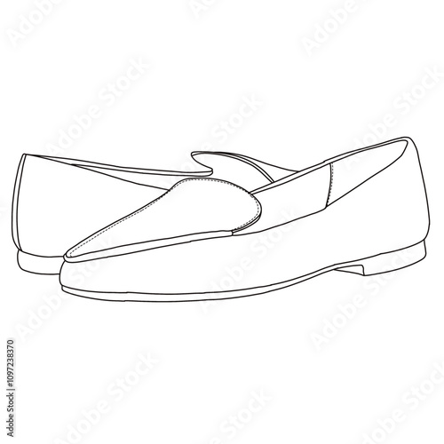 Women's Loafer Flat Slip On Shoes Line art, Technical sketch hand drawing outline vector doodle side and rear view isolated on white background for coloring page