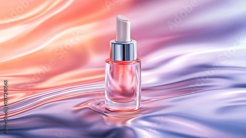 Elegant Cosmetic Serum Bottle on Soft Fluid Background