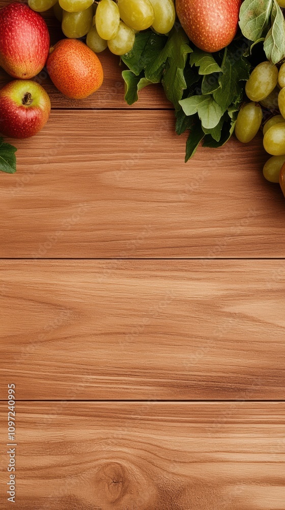 Fresh fruits arranged on a wooden table create a vibrant and inviting scene, AI Fresh fruits arranged on a wooden table create a vibrant and inviting scene, AI