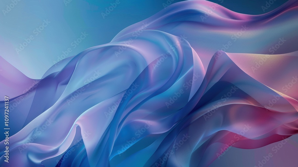 Obraz premium Wavy, silky texture in iridescent pastel shades of purple, blue, and pink, creating a fluid, elegant abstract pattern.
