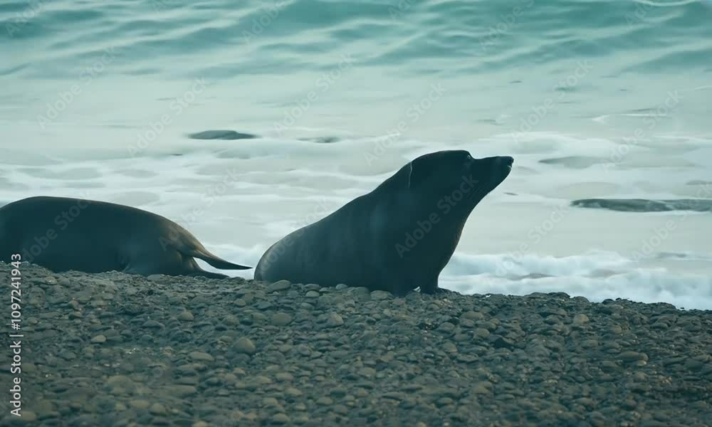 Singa laut di pinggir pantai 