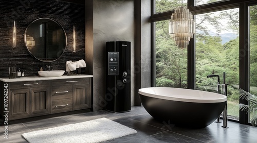 Modern Elegant Bathroom with Black Bathtub and Luxurious Decor