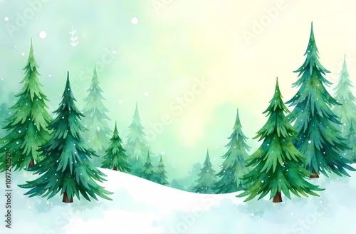 Winter forest depicted in watercolor 