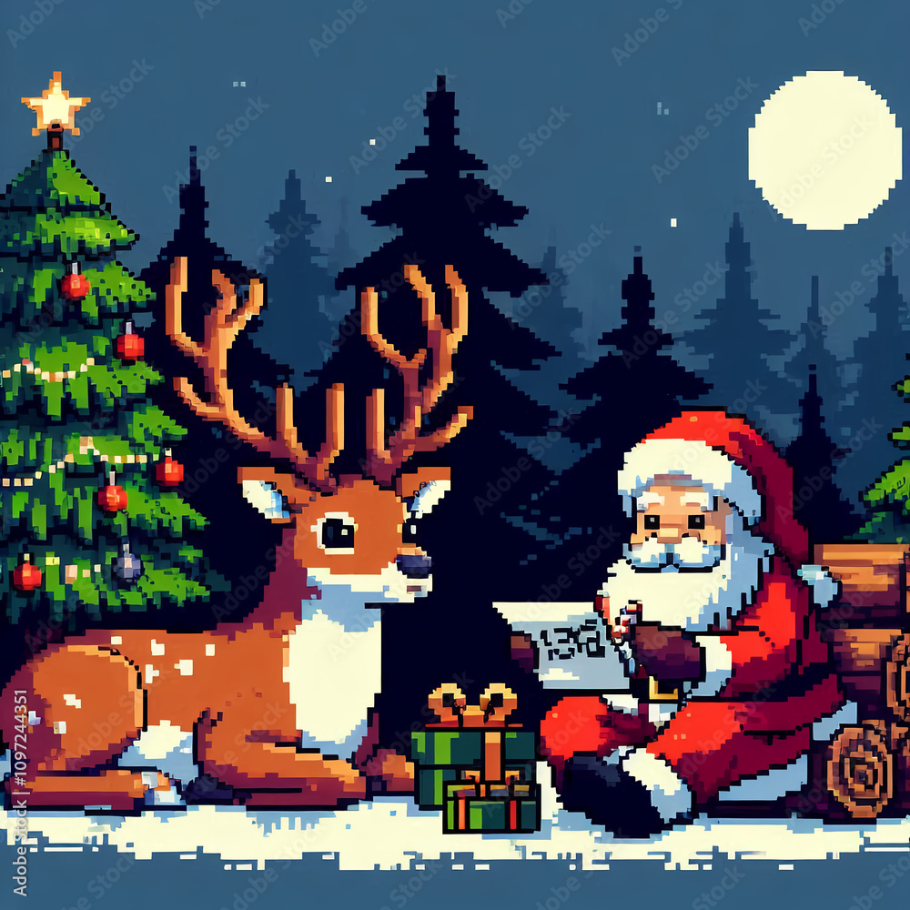 Naklejka premium Papai Noel verifica sua lista