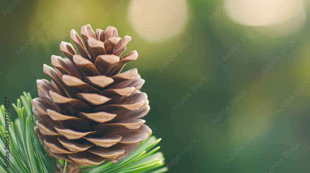 A detailed view of a pine cone nestled among pine tree branches, with a softly blurred backdrop showcasing natures beauty. A detailed view of a pine cone nestled among pine tree branches, with a softly blurred backdrop showcasing natures beauty.