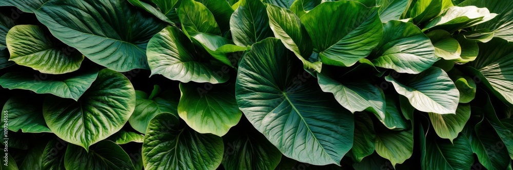 Obraz premium Lush green leaves with rich texture and depth in natural light