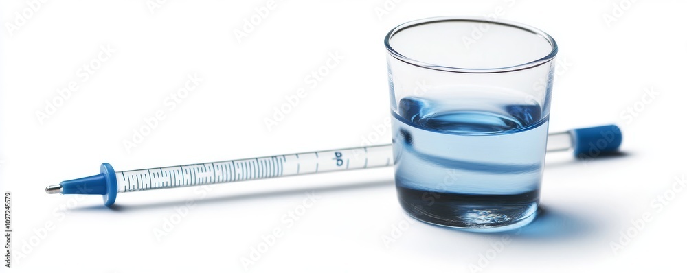 glass of water with measuring syringe, showcasing clarity and precision glass of water with measuring syringe, showcasing clarity and precision
