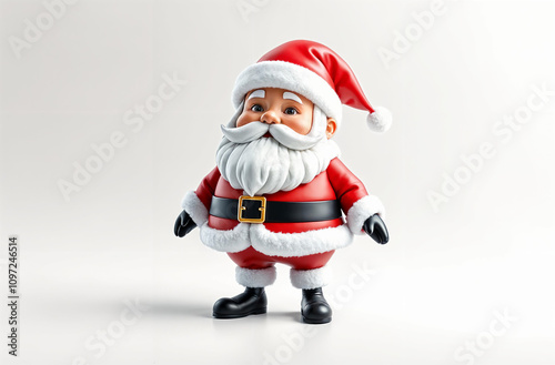 Santa Claus figurine dressed in classic red outfit with black boots and white trim standing on a plain background