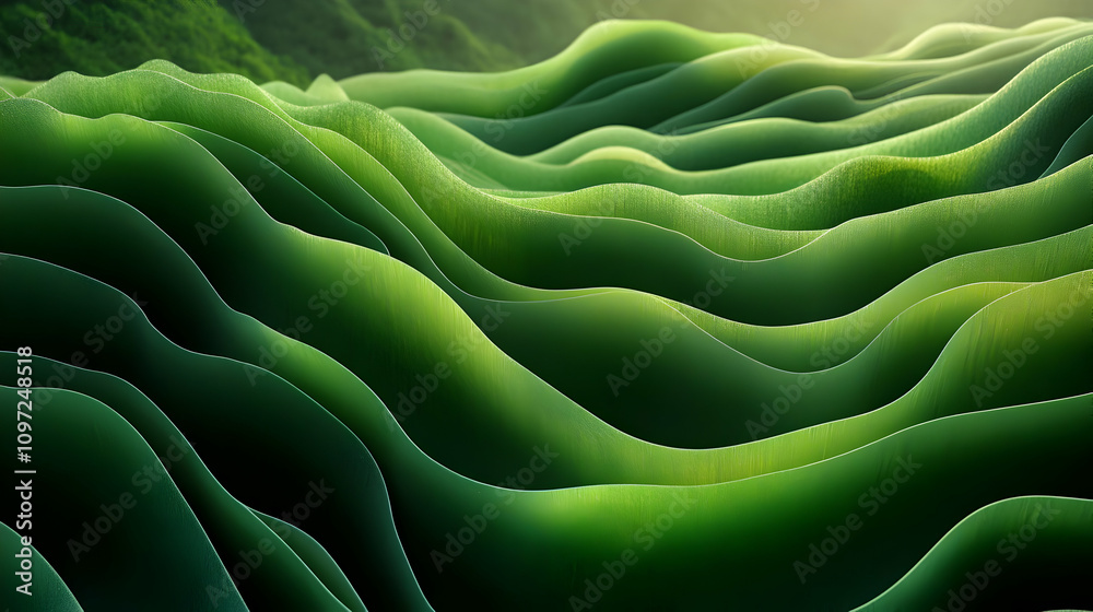 Abstract Green 3D Landscape Illustration