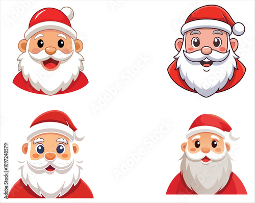 Set of santa claus head. Santa faces set. Christmas claus character set. Cute funny santa claus. Saint nick head for Christmas cards, banners, labels. Cute noel icon. collection of santa head