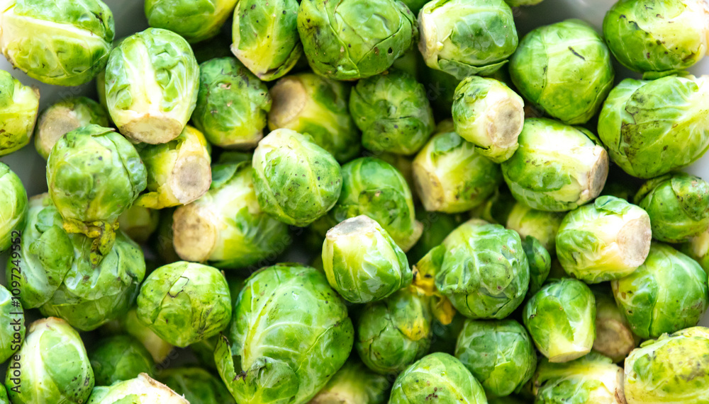 Group of Brussels sprout - Brassica oleracea - ready to be cut, cooked and. eaten or used as an ingredient in cooking. Group of Brussels sprout - Brassica oleracea - ready to be cut, cooked and. eaten or used as an ingredient in cooking.