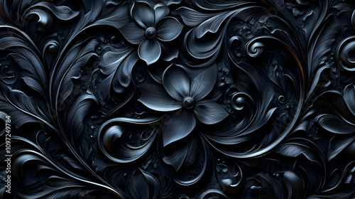 Dark Floral 3D Carving Illustration