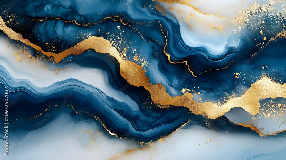 Abstract Blue Gold Marble Background Illustration Abstract Blue Gold Marble Background Illustration