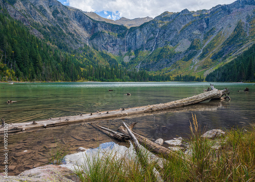 lake and mountains, Avalanche Lake, Glacier National park. Montana. photo