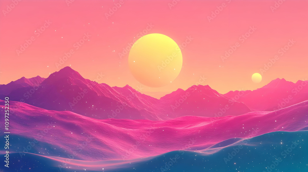Pink & Blue Alien Landscape 3D Illustration Pink & Blue Alien Landscape 3D Illustration
