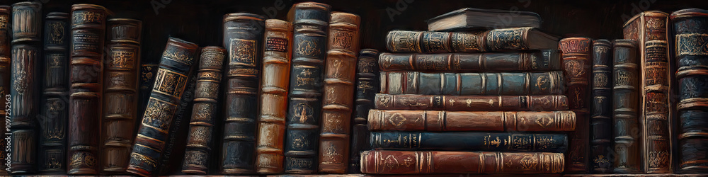 A library stacked with ancient tomes and manuscripts, their spines glistening in the soft light. A library stacked with ancient tomes and manuscripts, their spines glistening in the soft light.