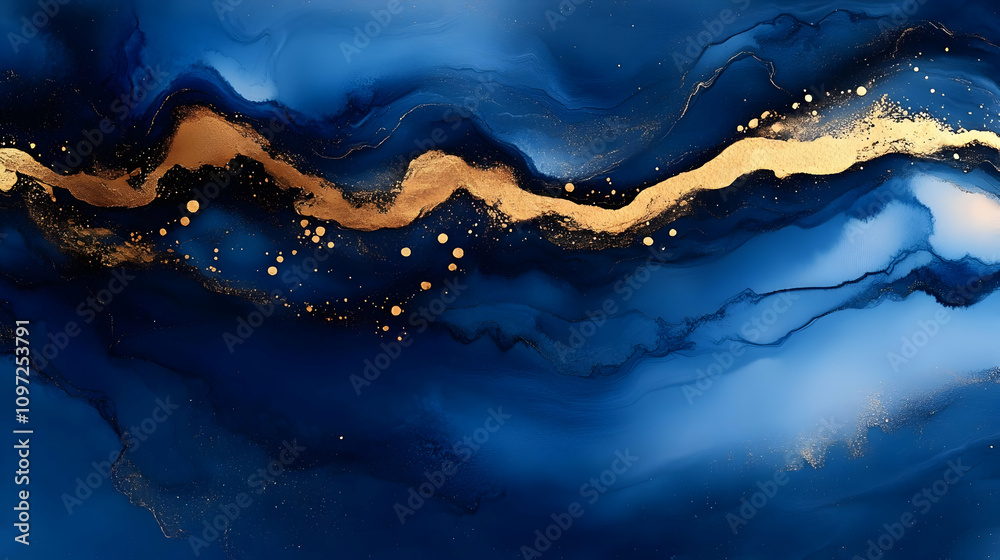 Abstract Blue Gold Ink Background Illustration Abstract Blue Gold Ink Background Illustration