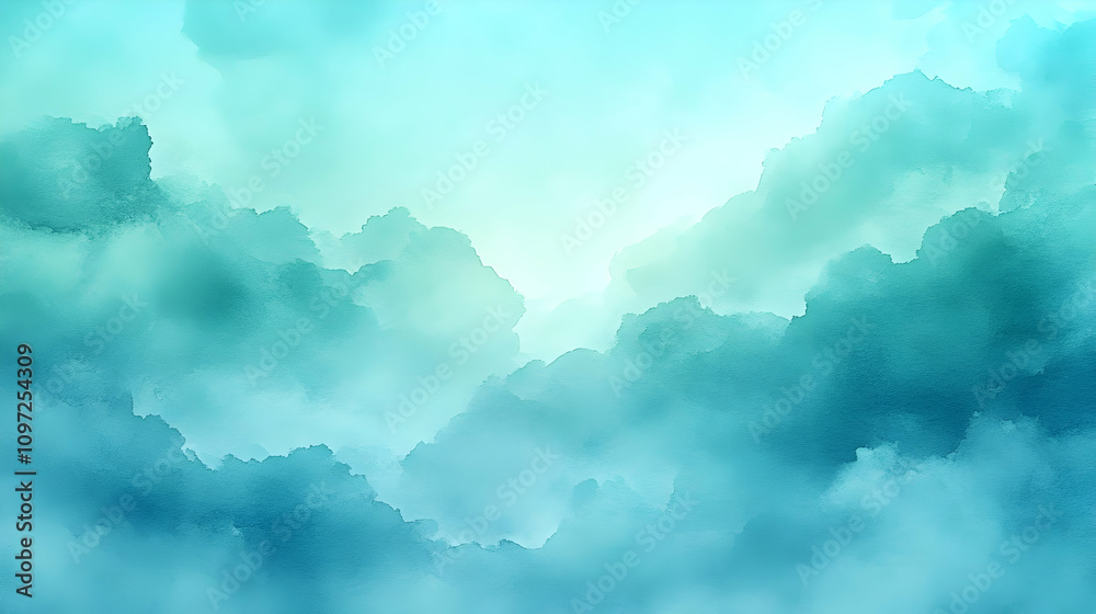 Teal Watercolor Cloudscape Background Illustration Teal Watercolor Cloudscape Background Illustration