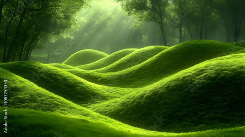 Lush Green Rolling Hills 3D Illustration