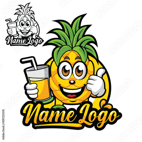Pineapple logo vector illustration design template. Pineapple juice label with splash. Pineapple organic product design premium logo. Set of fresh juices logo