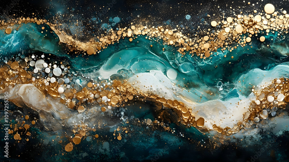 Obraz premium Teal Gold Abstract Resin Art Painting