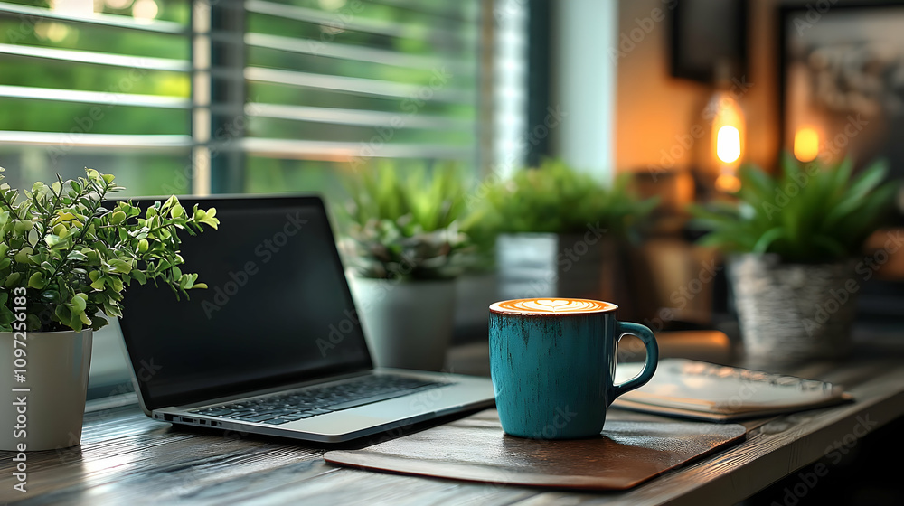 Cozy Workspace Laptop Coffee Illustration Cozy Workspace Laptop Coffee Illustration
