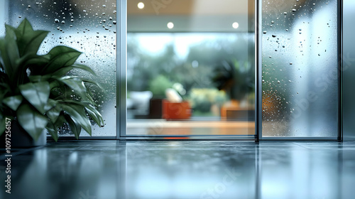 Rainy Day Glass Door 3D Illustration