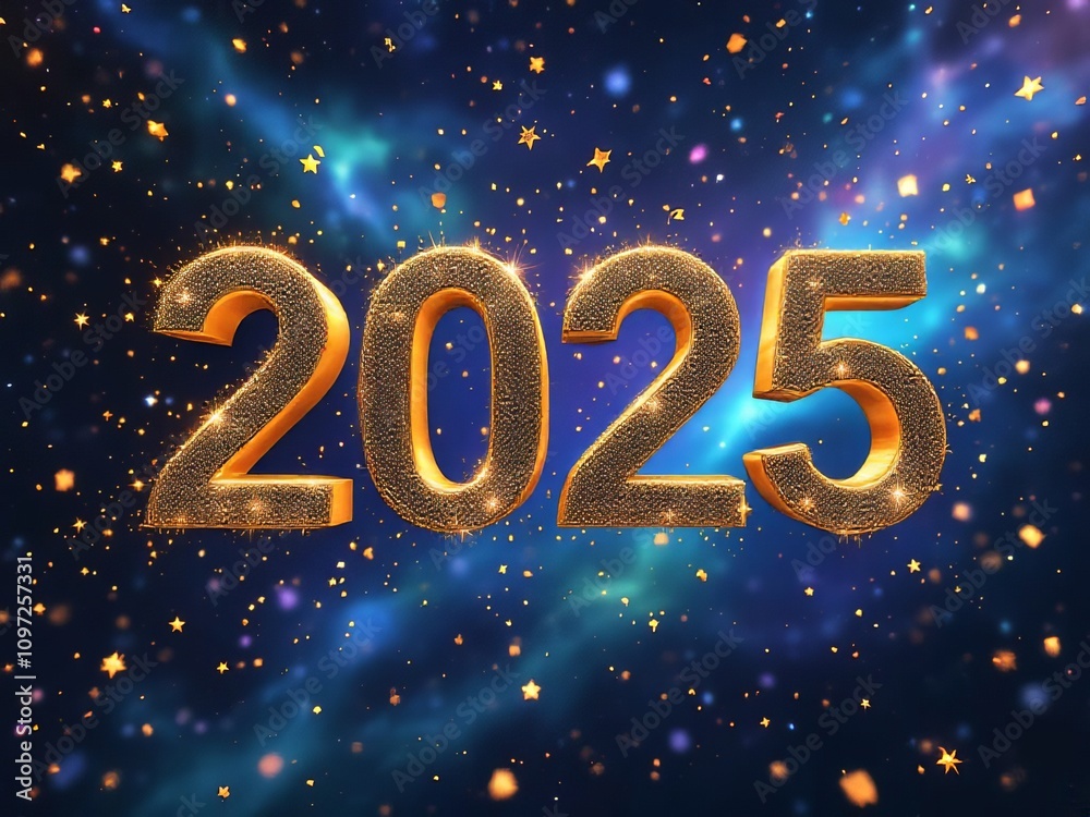 2025 New Year's Eve: Golden Numbers, starry night. 2025 New Year's Eve: Golden Numbers, starry night.