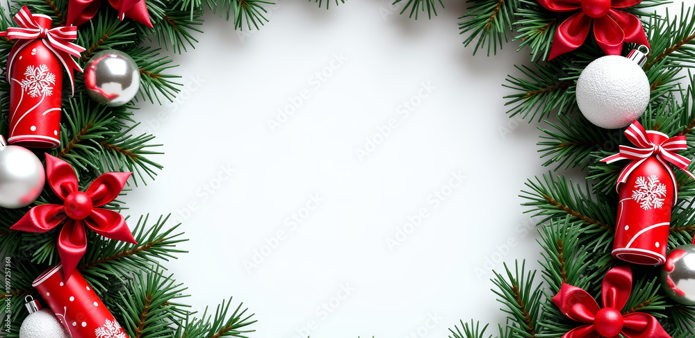 Christmas decorations frame on white background Christmas decorations frame on white background