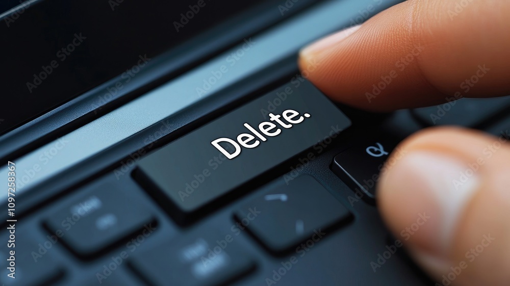 Close-up of finger pressing delete key on keyboard Close-up of finger pressing delete key on keyboard
