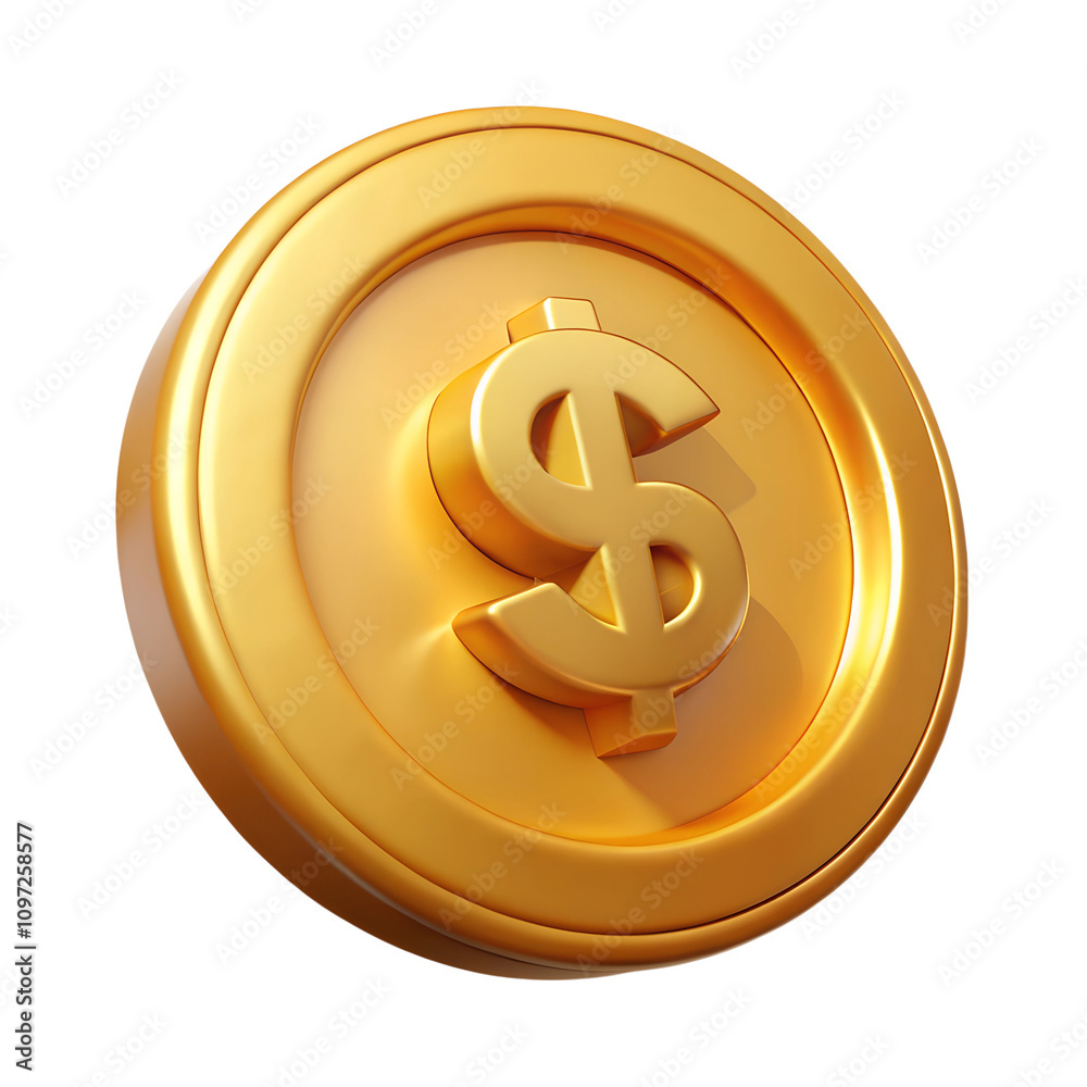 A shiny golden coin with a prominent dollar symbol on a transparent background, symbolizing wealth and prosperity. A shiny golden coin with a prominent dollar symbol on a transparent background, symbolizing wealth and prosperity.