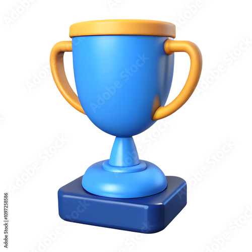 A vibrant 3D-rendered blue trophy with golden handles, set against a transparent background, symbolizing achievement and success.