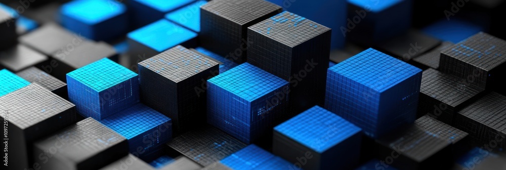Abstract pattern of blue and black cubes. Abstract pattern of blue and black cubes.